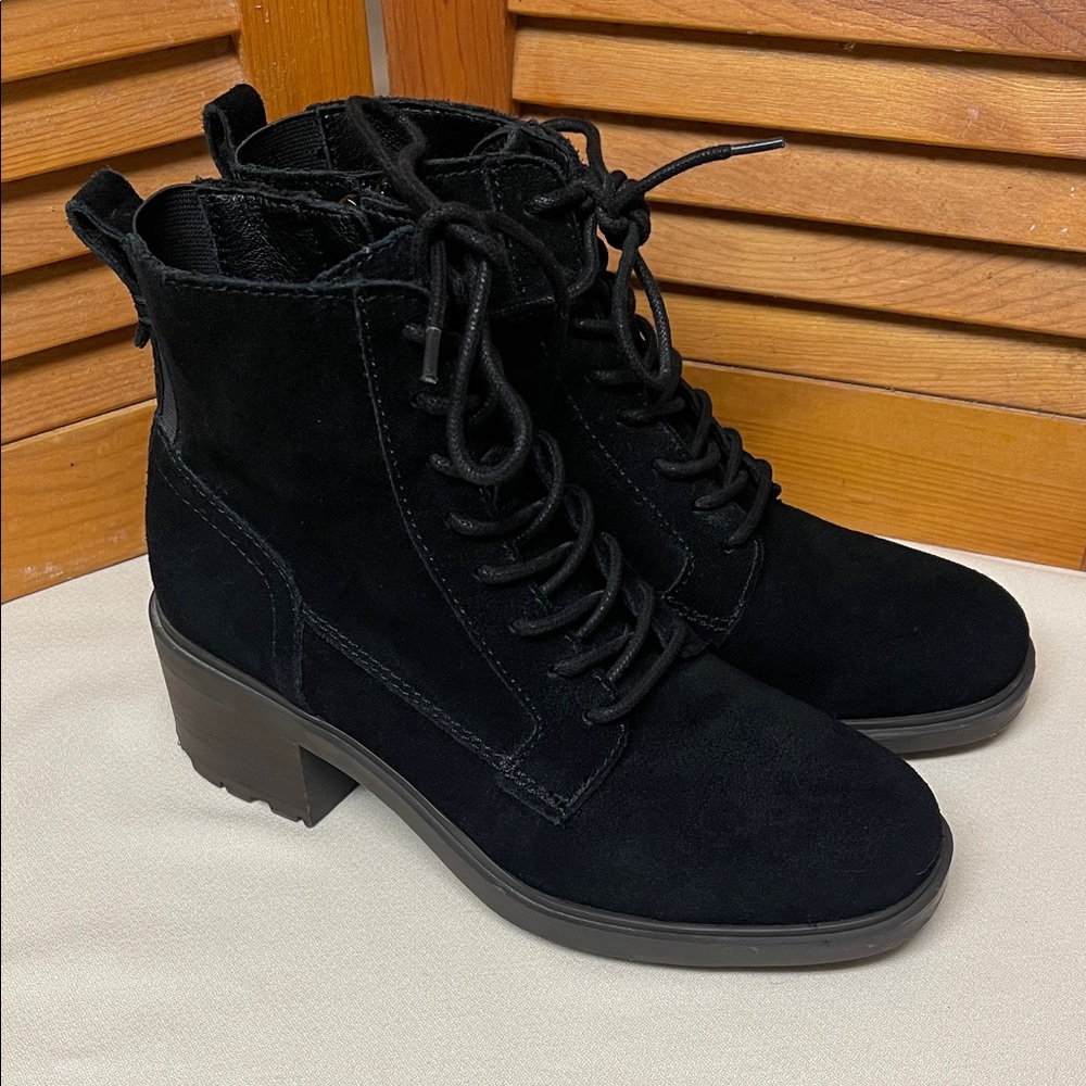 Lucky Brand Black Suede Lace-Up Boots